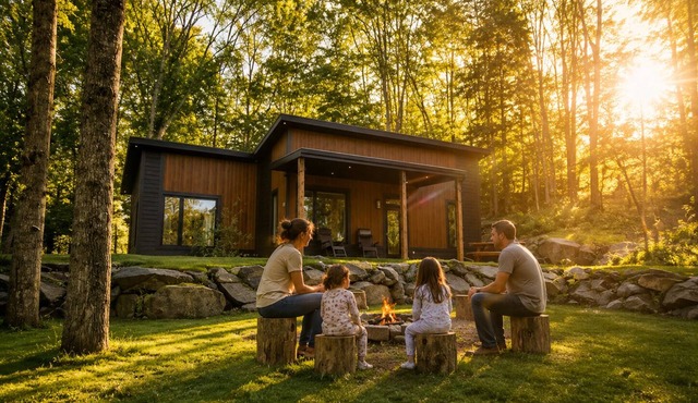 Modern Riverfront Cabin with Hot Tub and firepit in Chénéville